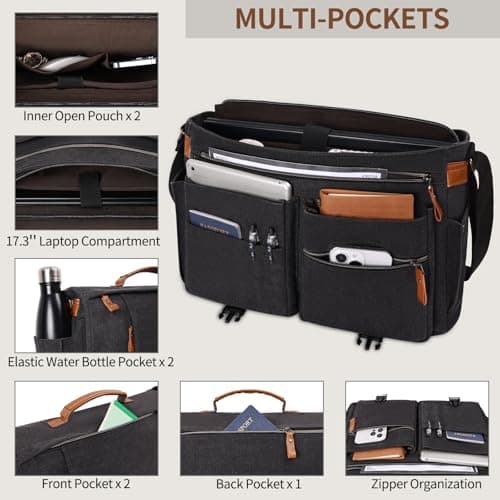 Estarer Laptop Satchel Messenger Bag 17.3 Inch Mens Large Teacher Shoulder Bag for Work Office School — view 5