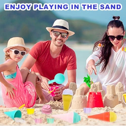 13 Piece Ice Cream Beach Set ,Sand Toys Beach Toys for Kids , Icecream Bath Toy, Kids Travel Toys -Ice Cream Mould Set With Cones Scoop And Tubs — view 3