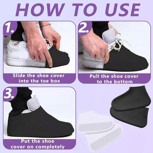 JIANGBINGREN 2 Pairs Reusable Waterproof Shoe Covers, Silicone Overshoes Rain Shoes Cover, Non-Slip Folding Shoe Protector Cover to Prevent Rain from Entering Shoes — view 4