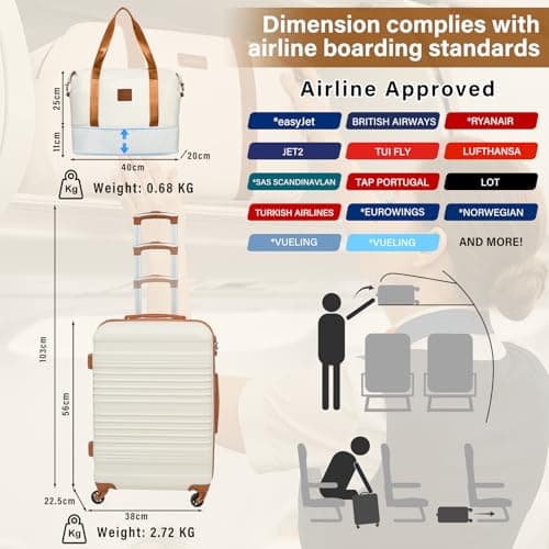COOLIFE Luggage Sets 3 Piece 20 Inch Carry On Suitcase Set ABS+PC Shell TSA — view 3