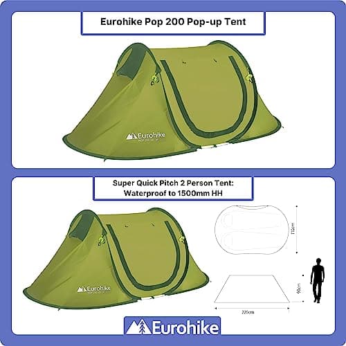 Eurohike Pop 200 Tent for 2 People with Sewn in Groundsheet, 2 Man, Easy to Pitch, Pop-Up Design, Lightweight (Green) — view 3