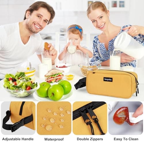 Saugnlbs Small Cool Bag,Mini Cool Bag with Ice Packs,Small Insulated Lunch Bag with Handle Buckle,Freezable Lunch Bag for Travel/Work/School/Outdoors, 10“ x 4.5”x 5”,Yellow — view 6