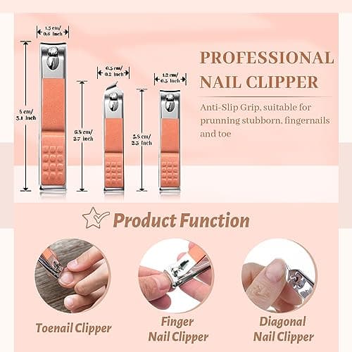 Manicure Pedicure Set 12PCS, Nail Clippers Set for Men Women, Toe Nail Clipper, Manicure & Pedicure Tools & Accessories, Nail Grooming Kit with Rose Gold Leather Case for Travel & Home — view 3