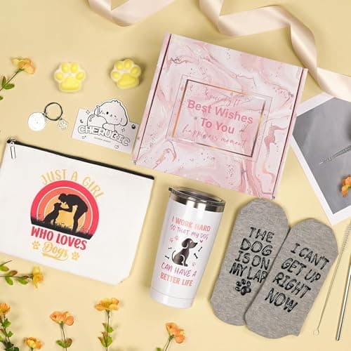 Dog Lovers Gifts for Women - Dog Mum Birthday Gifts with Travel Tumbler Mug Makeup Bag Keychain Paw Candle Pet Lovers Relaxing Gift Basket for Best Friend Sister Mum — view 6