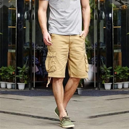 YUECIBAI Sports Running Shorts For Men Men'S Multi Pocket Cargo Shorts Male Cotton Mens Shorts Pants 30 Green — view 3