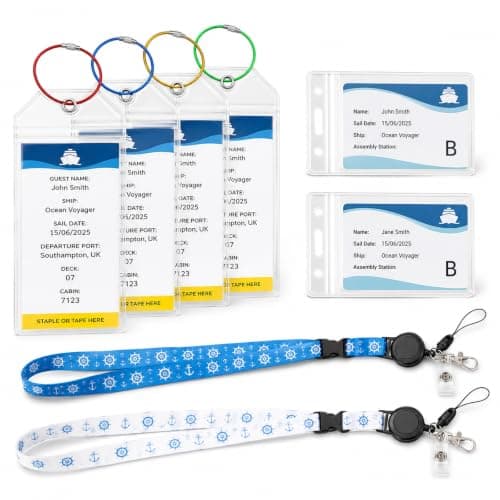 2 Pack Cruise Lanyard 4 Pack Luggage Tags Waterproof Clear Tags with Steel