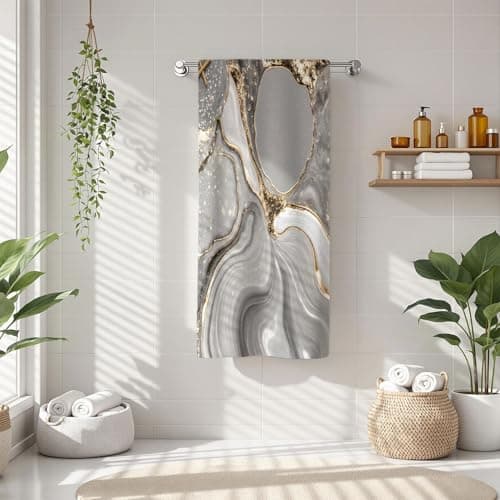 Amagical 1Pc Gray and Gold Abstract Resin Like Art Bathroom Hand Towel Bath Towel, Microfiber Polyester Towel, Unique Home Decorative Kitchen Towels, Quick Dry and Absorbent (1Pc Towel (14"x30")) — view 5
