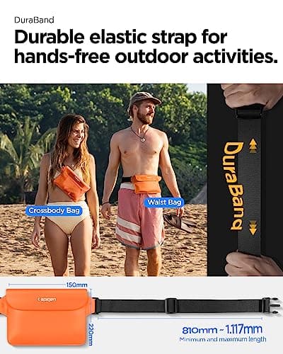 Spigen [2 Pack] Aqua Shield Waterproof Dry Bag, [Quad Seal Tech] [Non-Toxic TPU Material] IPX8 Waterproof Bags with Adjustable Waist Strap - Sunset Orange — view 4