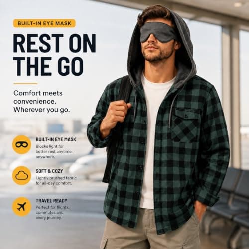 XMWSPO Sleep Eye Cover Shirt Men,Button Checked Tops,Holiday Travelling — view 2