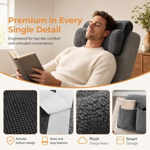 Ergonomic Neck Support Pillow - Neck Pillow for Chair 40cm×60cm, Non-Slip Memory Foam Headrest Pillow, Neck Cushion with Velcro Strap & Pocket, Chair Pillow for Sofa, Office Chair, Car & Gaming Chair — view 4