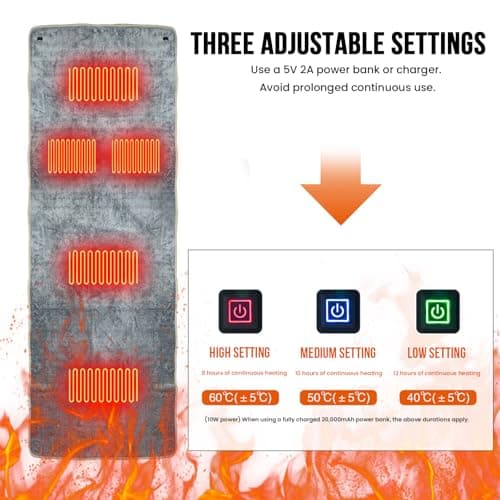 Heating pad, Camping Sleeping Mat with 5 Heating Zones Outdoor Electric Heat Pad 3 Adjustable Temperature Waterproof Warm Sleeping Mat for Cold Weather Camping Or Hiking Adventures — view 5