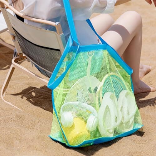 JSTHHTT 2 Pcs Large Mesh Beach Bags, Extra Large Mesh Tote Bags with Pocket, Sandproof, Breathable, Adults Beach Bags for Women, Kids, Unisex, Green, Pink, Multicolour, 45cm x 30cm x 45cm — view 2