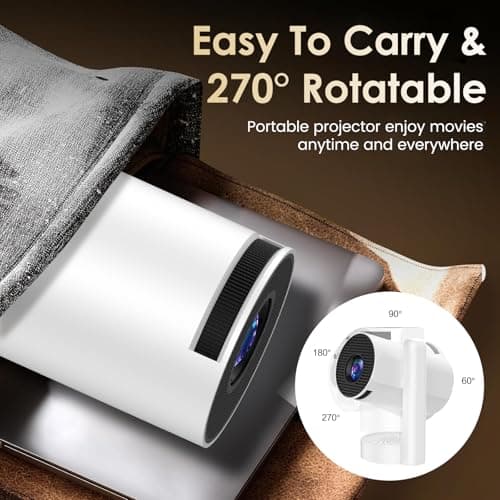 Mini Projector with WiFi 6 and Bluetooth 5.4, Support 4K 1080P Short Focus Portable Projector 15Watt Sound Base Speaker Auto Keystone 270° Rotatable Compatibile with HDMI/TV Stick/Laptop/Memory Stick — view 6