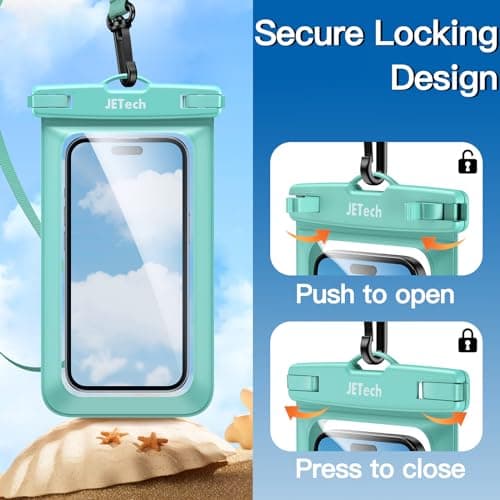 JETech IPX8 Waterproof Phone Pouch, Dry Bag, Black+Green, 2-Pack — view 6