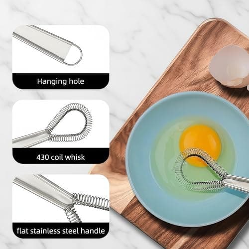 AJIMAOMI Food Grade Stainless Steel Whisk, 20.5cm Mini Portable Hand Mixer for Eggs, Coffee, Cream, Milk, Sauce, Honey, Drinks & Pancake Batter - Lightweight Manual Egg Beater — view 6