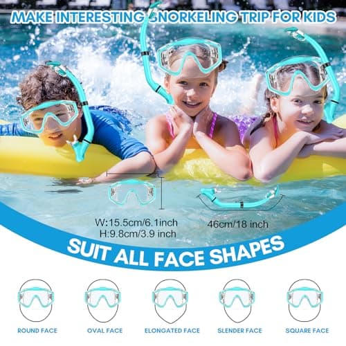 HiiPeak Kids Snorkel Set, Dry Top Snorkel Mask Snorkelling Package, Snorkelling Diving Mask with Breathing Tube Panoramic View Tempered Glass Anti-Fog, Children Swimming Goggles,Snorkeling Gear — view 5