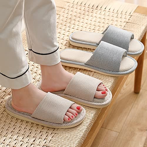 JIJIe Slippers for Women Men Linen Slippers Open Toe House Shoes Summer Sandals for Indoor Outdoor Bedroom (Red 36/37) — view 4