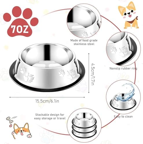 8 Pack Stainless Steel Cat Bowls, Non-Slip Dog Water Dish with Rubber Base Stackable Pet Feeding Bowl Durable Multifunctional Plate for Kitten Puppy Small Dog — view 2
