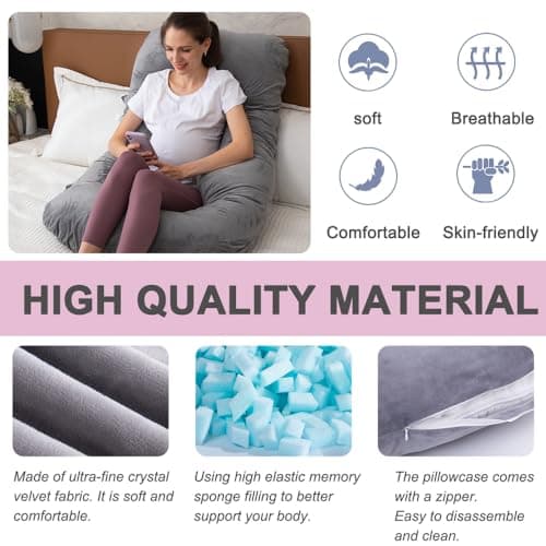 TaiBest U Shaped Full Body Pregnancy Pillow with Removable Cover for Maternity Women,Pregnancy Pillows for Sleeping,Support for Back, Legs, Belly,55 Inch Pregnancy Pillow for Women — view 2