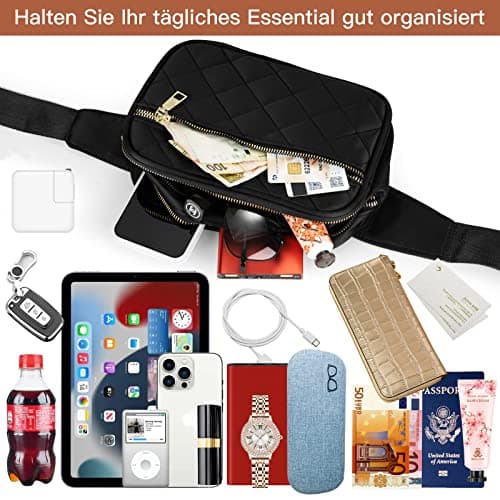 Bumbags for Ladies Rhombic Bum Bag Women Nylon Water Resistant Bumbag Black — view 4