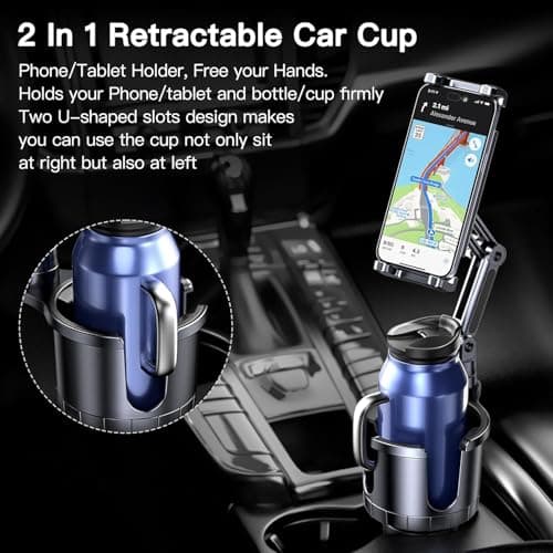 Giftorld Cup Holder Phone Tablet Mount, 2 in 1 Car Cup Holder with Expander Adjustable Long Arm for Car,360°Rotation Phone Tablet Mount Compatible for iPad, All Smartphones and Most Bottles — view 3