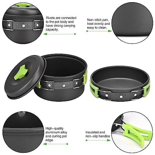 Queta Outdoor Camping Tableware Set, 10 Pieces Camping Gavette Set Foldable for Hiking, Picnic, BBQ, FDA Certified, 1-2 People — view 3