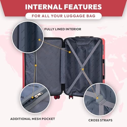 24" Medium Suitcase on 4 Dual Spinner Wheels Super Lightweight ABS Hard Shell Hold Check in with Built-in 3-Digit Combination Lock 66 Litre — view 6