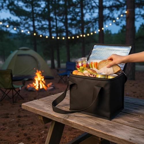 Black Cooler Bag,Ice Box for Food Travel,Insulated Reusable Grocery Bags, Heavy Duty Thermal Tote, Portable Leak Proof Travel Cool Bag for Office Meals,Camping Fishing with Zippered Top (Large) — view 3