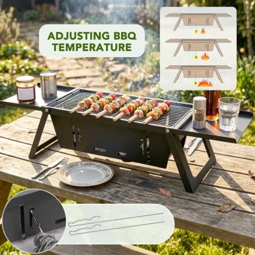 E EASTSTORM Charcoal BBQ Grill Foldable Tabletop 3-Level Heat Control — view 5