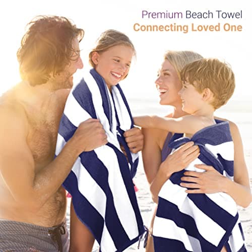 SweetNeedle Beach Towels for Adults Pack of 2 - Royal Blue-White Cabana Striped Classic - 100% Cotton Terry Ringspun Pool Towel, Quick Dry, Super Absorbent Swimming large towel, 76x152 cm — view 3