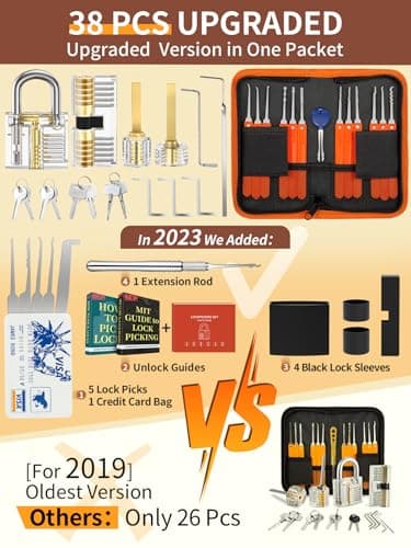Eventronic 38+4 Lock Picking Kit, [Updated Version] 38-Piece Lock Pick Set with 4 Transparent Training Locks and Zip Case for Lockpicking, E-Guides for Beginner and Pro Locksmiths — view 2