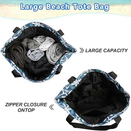 TAHAVICE Beach Tote Bags for Women with Zip, Large Waterproof Beach Bag with Pocket, Summer Beach Bags for Travel, Shopping, Pool, Gym — view 5