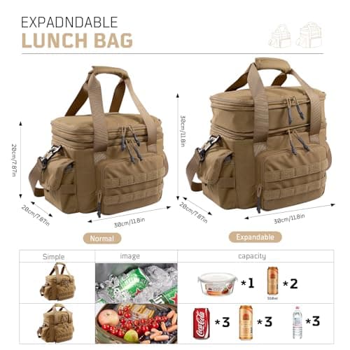 1TG Tactical Insulated Lunch Bag, Cooler Bag Thermal Food Delivery Bag Insulated Picnic Lunch Bag Foldable Cool Box for Work Travel Camping Picnic Beach, 18L-24L, Coyote Brown — view 5