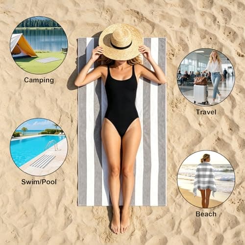 Hittriu Large Microfibre Beach Towel for Adults, 170 × 90 cm, Quick Dry, Sand Free, Lightweight Compact Travel Towel for Summer Beach, Pool, Holiday, Gym & Swimming (Grey) — view 4