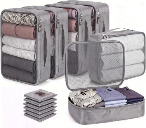 6pcs Foldable Large Packing Cubes, Travel Suitcases Organiser (Gray)