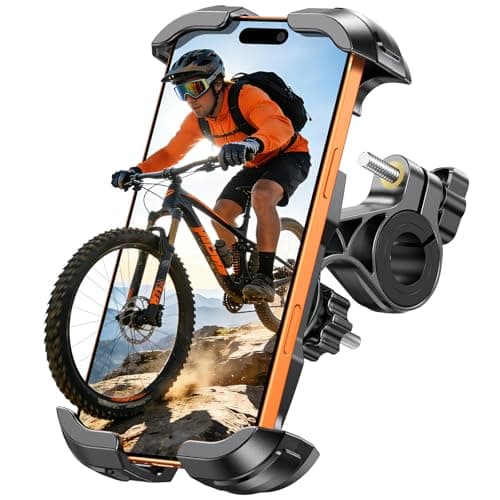 Glangeh Bike Phone Holder, [Upgraded Reinforced Clamp] Motorbike Phone Mount with Secure Lock, Universal 360° Rotatable Bike Phone Mount Compatible with iPhone 17 Pro Max/15/S25 Ultra, 4.7-6.9’’ Phone