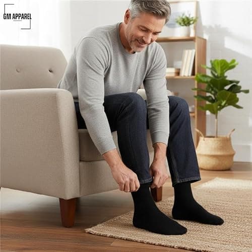 GM Apparel 6 Pair Mens Black Diabetic Socks – Extra Wide Big Foot Comfort – Perfect for Everyday Use | UK 6-11 (Black) — view 5