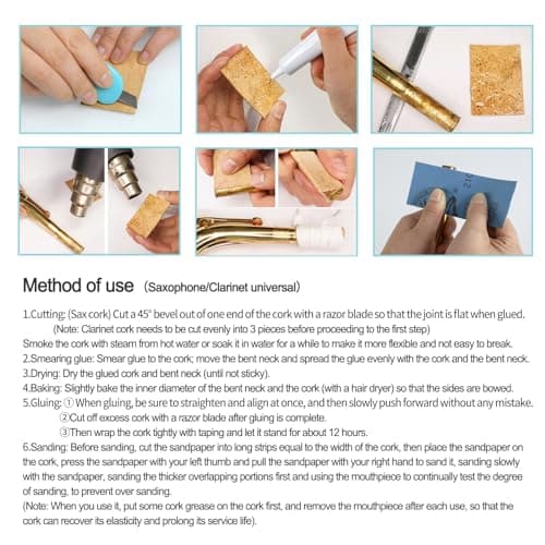 Tenor Saxophone Neck Cork, 3pcs Saxophone Neck Cork, Saxophone Cork Replacement Kit for Alto/Soprano/Tenor Saxophone — view 6