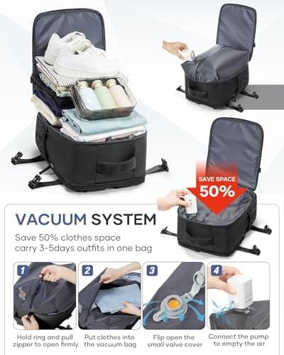 livbote Vacuum Backpack Travel Bag Vacuum Compression Backpack with Pump Ryanair 40x30x20 Carry on Cabin Bag Wizzair Waterproof Casual Daypack — view 2