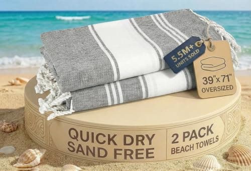 LANE LINEN 2 Pack Large Beach Towels, Oversized, Pre-Washed, No-Shrink Sand Free, Quick Dry, Lightweight Travel Towel, Soft Beach Bath Towel, 39"x71", Smoky Black