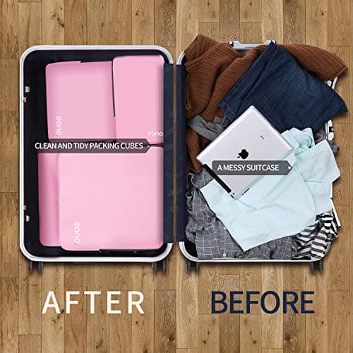 Eono Compression Packing Cubes, Luggage Organiser Set, Extensible Suitcase Organiser, Packing Organisers for Suitcases, Packing Cubes for Travel or Home Storage - Pink, 4 Set — view 6