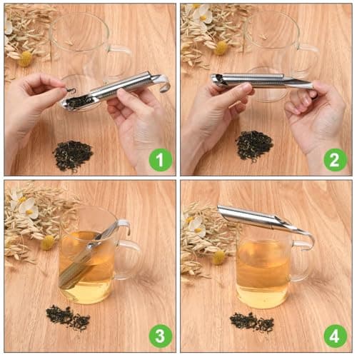 Vicloon Tea Strainer, 2 Pcs Stainless Steel Herb Infuser Tea Infuser Steeper Strainer, Pipe Tea Steeper Strainers for Loose Tea Leaf, Herbs or Spice, for Single Cup Brewer, Mugs — view 4
