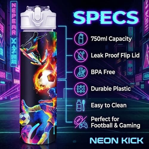 Susfyhya Game Boys Water Bottle with Straw, 750ml Gamer & Football Drinks Bottle with Flip Top Lid, Leakproof Reusable Water Bottles with Strap, Gym Bottles for Boys Men, Football Gifts for Boy — view 3