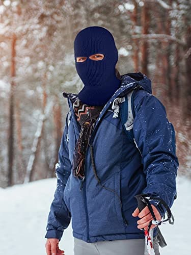 Geyoga 2 Hole Knitted Ski Mask Full Face Cover Warm Balaclava Knitted Winter Face Mask for Outdoor Sports(Navy Blue,Adult Size) — view 5