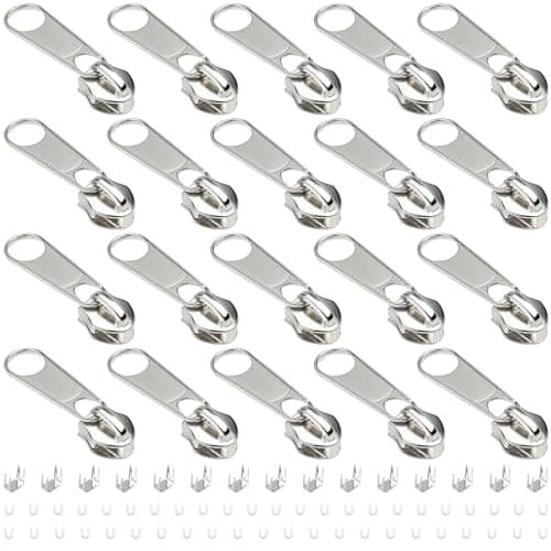 DOITEM 20Pcs Silver Zipper Repair Kit Zippers Replacement 5# Zipper Pull Rescue Kit for Clothing Jackets Purses Luggage Backpacks
