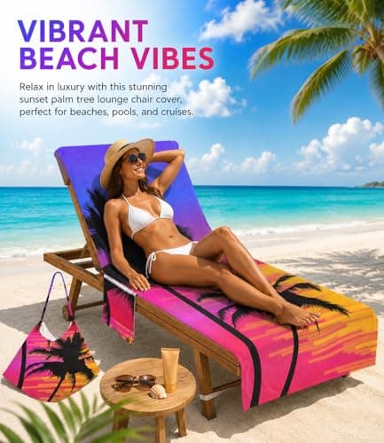 Highdi Sun Lounger Towels with Pockets, Purple Portable Beach Sunbed Towels Microfiber Quick Dry Travel Beach Chair Cove for Sun Lounger, Pool Chair (75x210cm) — view 2