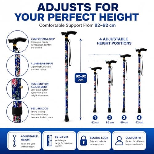 Folding Walking Stick Floral Print Lightweight Cane with T Handle Blue — view 2