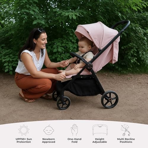 My Babiie MB170 Plus Pushchair – from Birth to 4 Years (22kg), 4-Wheel Suspension, Large Basket, XL Canopy, Foldable, Compact, Stroller with Footmuff, Cup Holder, Rain Cover – Pastel Pink — view 6