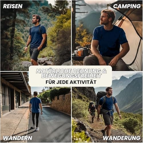menique 100% Merino Shirt Mens Short Sleeve T Shirt, Lightweight Thermal Top Men, Base Layer, Wicking Breathable Undershirt Top, Crew Neck Tee for Outdoor Travel & Hiking, Denim Blue, L — view 2