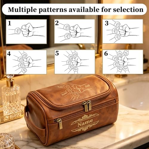Personalised Men Toiletry Bag, Custom Engraved Travel Dopp Kit with Name Initials, Valentines Gift, Groomsmen & Best Man Gift, Father's Day, Wedding, Birthday Present for Husband (Dark Brown-02) — view 2